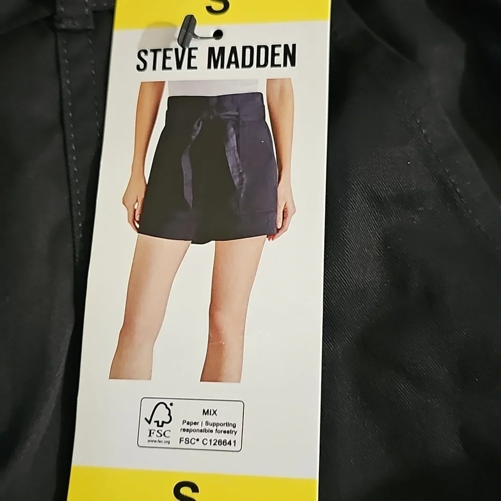 Steve Madden Women's High Rise Paper Bag Brushed Twill Cinch Shorts